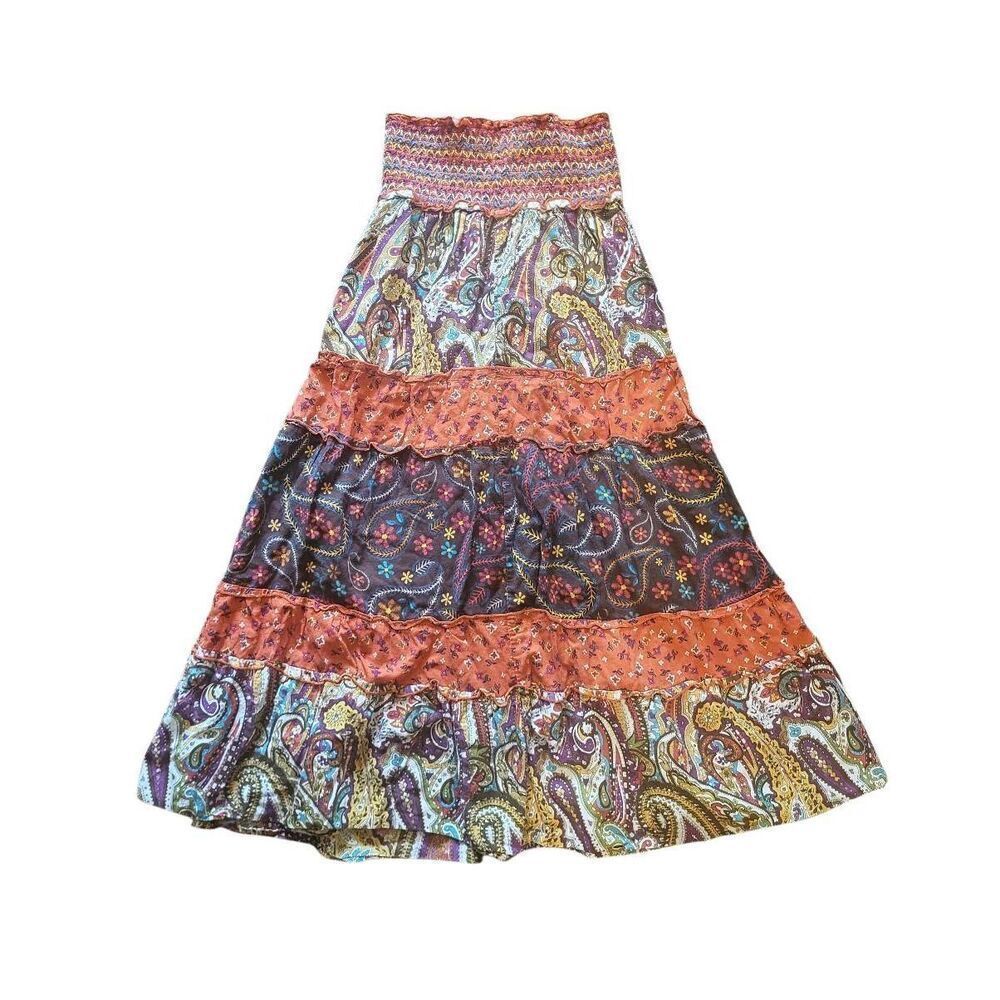 Vintage Mossimo Skirt Women's Small Multicolor Paisley Floral Tiered Boho